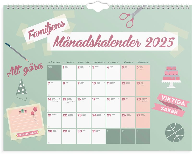 Familjekalender 2025 Familjens månadskalender