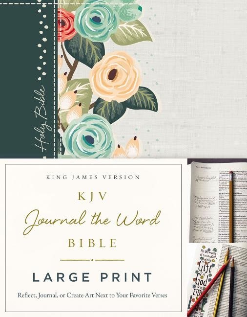 Kjv, journal the word bible, large print, cloth over board, green floral, r